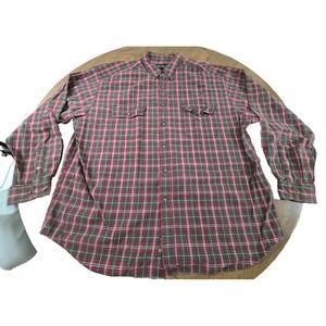 Eddie Bauer Shirt Men's 2XL Green Red Plaid Vintage Button Pockets Flannel XXL